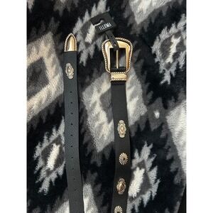 Illuma Womens Western Belt Black Gold Concho Buckle New